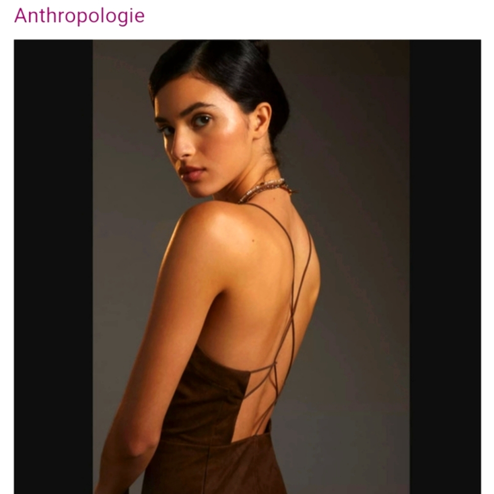 Anthropologie Strappy Brown Faux Suede Midi Dress Size 16 - NWT - Picture 5 of 13